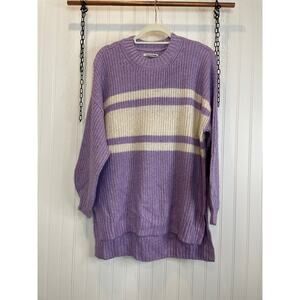 NWOT American Eagle Sweater Purple Cream Colorblock Crew Neck Pullover Size S